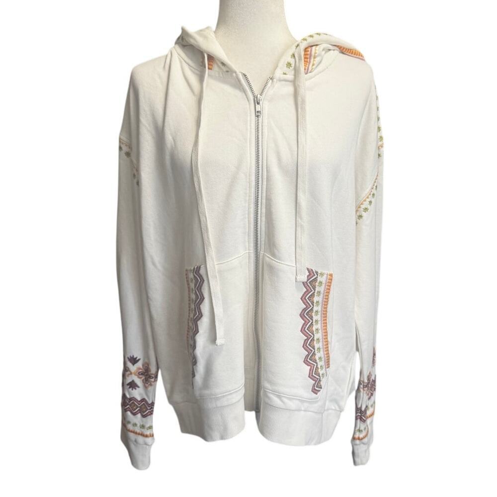 Driftwood Embroidered Zip-Up Hoodie Sweatshirt Cream NWT XXL